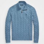 Polo Ralph Lauren CABLE-KNIT COTTON QUARTER-ZIP SWEATER – Jumper – SKY BLUE