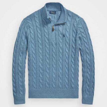 Polo Ralph Lauren CABLE-KNIT COTTON QUARTER-ZIP SWEATER – Jumper – SKY BLUE