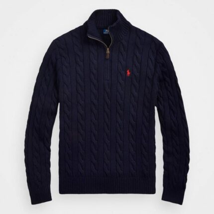 Polo Ralph Lauren CABLE-KNIT COTTON QUARTER-ZIP SWEATER - Jumper - hunter navy