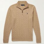 Polo Ralph Lauren CABLE-KNIT COTTON QUARTER-ZIP SWEATER – Jumper – BEIGE