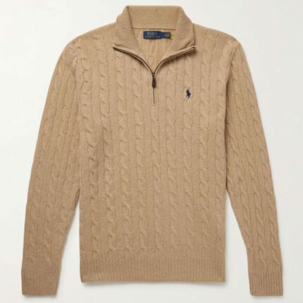 Polo Ralph Lauren CABLE-KNIT COTTON QUARTER-ZIP SWEATER – Jumper – BEIGE