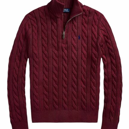Polo Ralph Lauren CABLE-KNIT COTTON QUARTER-ZIP SWEATER - Jumper - MARRON