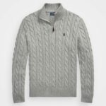 Polo Ralph Lauren CABLE-KNIT COTTON QUARTER-ZIP SWEATER – Jumper – GREY