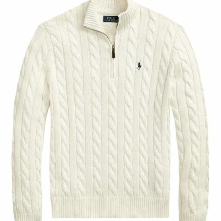 Polo Ralph Lauren CABLE-KNIT COTTON QUARTER-ZIP SWEATER – Jumper – WHITE