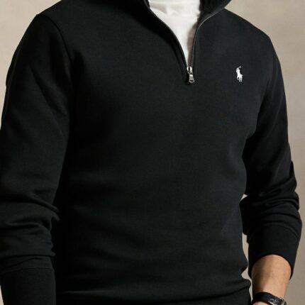 Polo Ralph Lauren DOUBLE KNIT QUARTER ZIP PULLOVER - Sweatshirt -BLACK