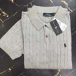 R L Cable-Knit Cotton Polo Sweater -ASH - Image 2