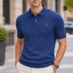 R L Cable-Knit Cotton Polo Sweater -NAVY