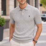 R L Cable-Knit Cotton Polo Sweater -ASH