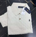 R L Cable-Knit Cotton Polo Sweater -WHITE - Image 2