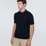 R L Cable-Knit Cotton Polo Sweater -BLACK