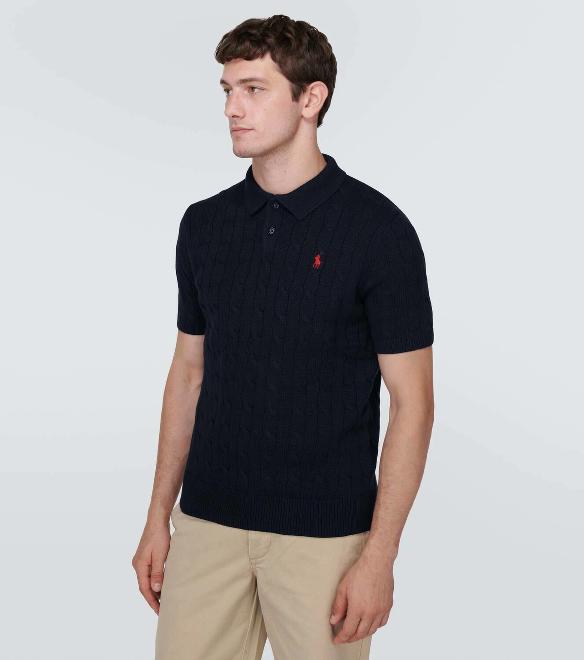 P00831316_b2 R L Cable-Knit Cotton Polo Sweater -BLACK - Image 1