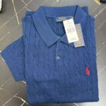 R L Cable-Knit Cotton Polo Sweater -NAVY - Image 2