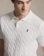 R L Cable-Knit Cotton Polo Sweater -WHITE