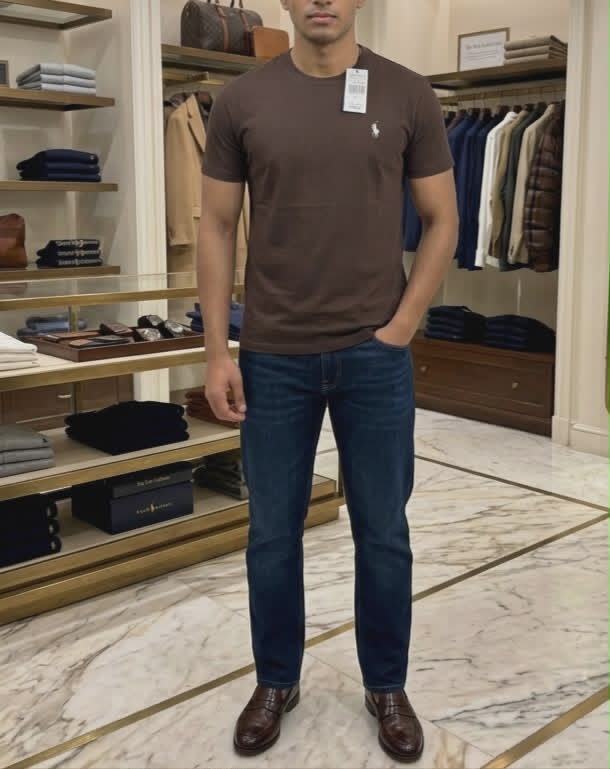 09c3b482-3c71-4977-bf6d-b8ed6cb7fe6c Polo Ralph Lauren CUSTOM SLIM FIT CREWNECK T-SHIRT – Basic T-shirt – Brown - Image 1